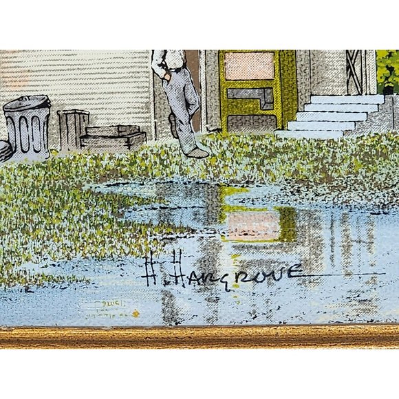 Vintage H. Hargrove Canvas Serigraph Old‎ Time Texaco Gas Station Signed - Picture 3 of 7